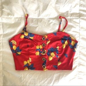 Red floral cropped tank top NWOT